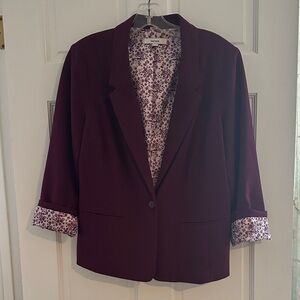 Stretch Crepe Floral Lining Burgundy Blazer, L